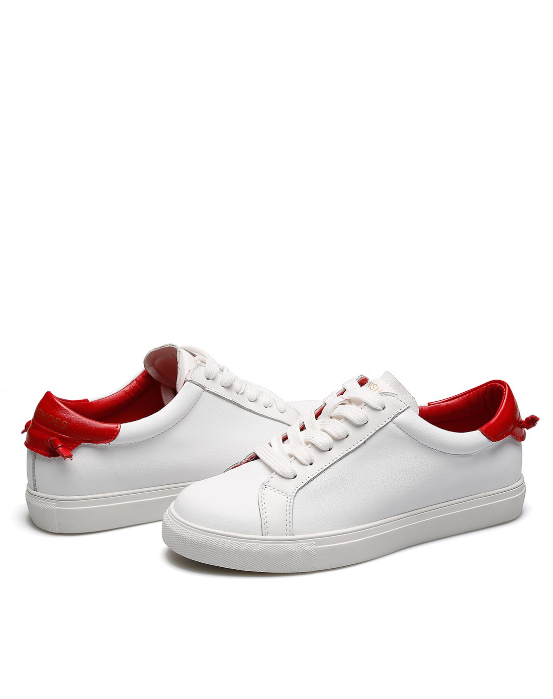 头层牛皮休闲韩版简约小白鞋白/红