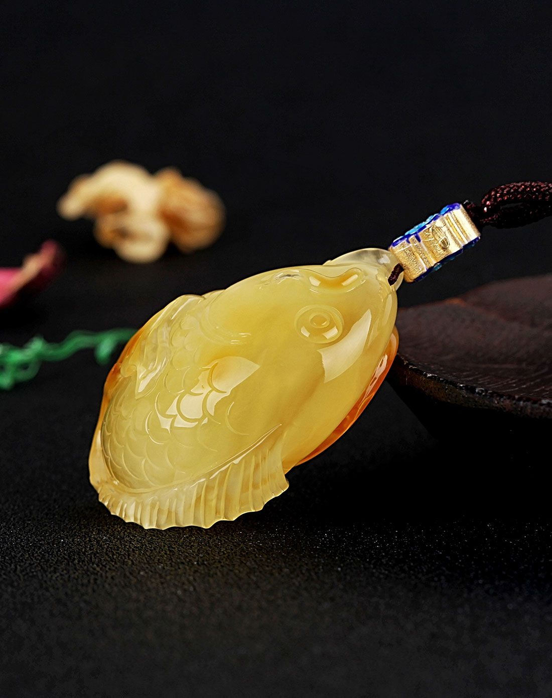 穗南 前程似锦 锦鲤 天然琥珀蜜蜡吊坠