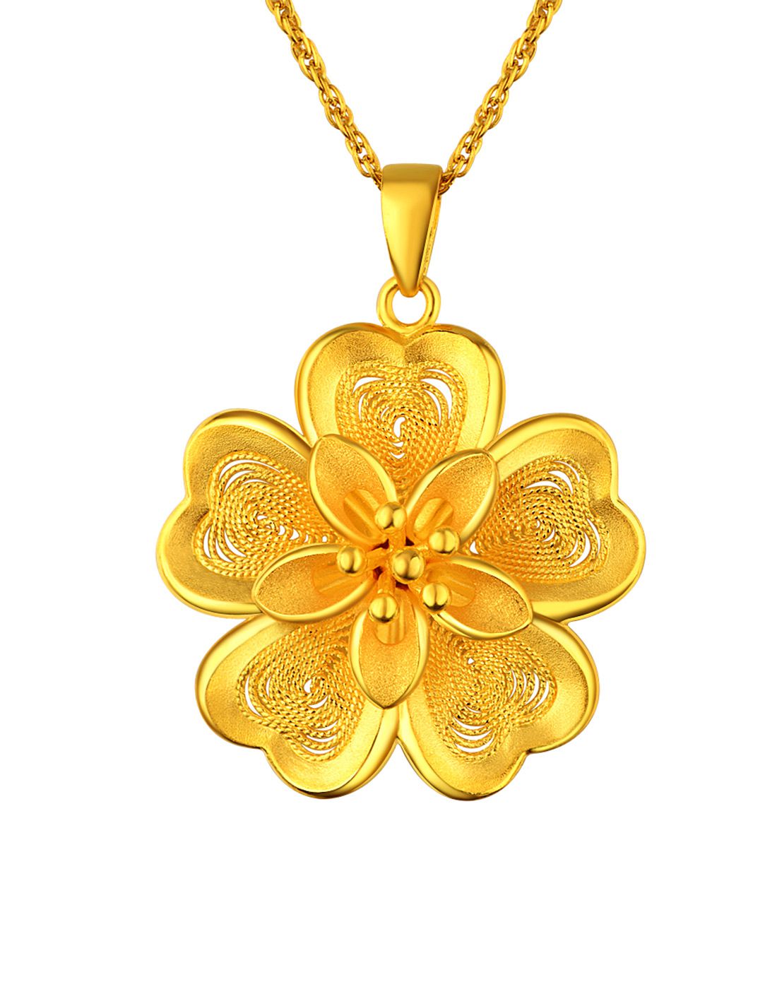 老庙 足金黄金吊坠花朵五瓣大花(约7.57克)不含链