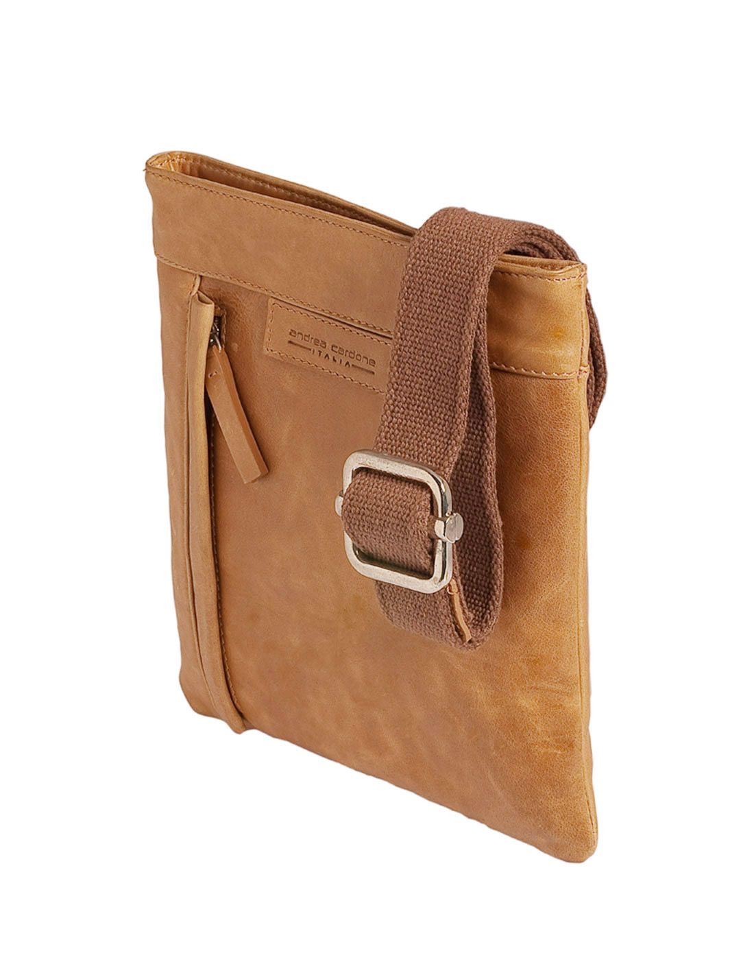 > andrea cardone雪茄色牛皮斜挎包