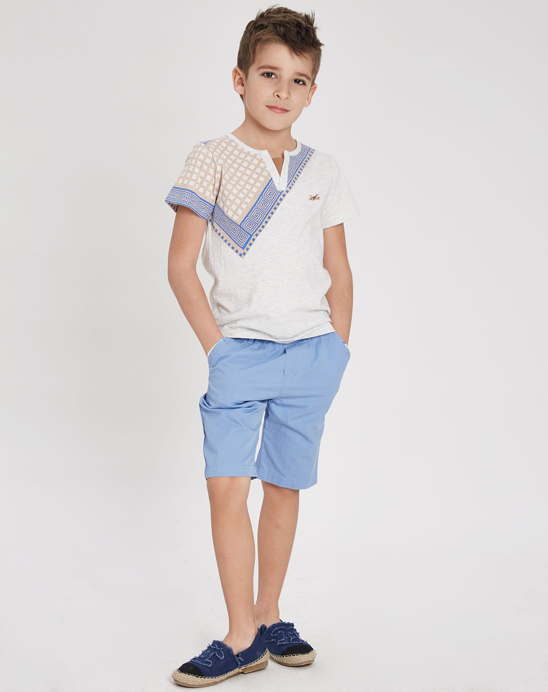 男童浅灰印花时尚清爽短袖t恤