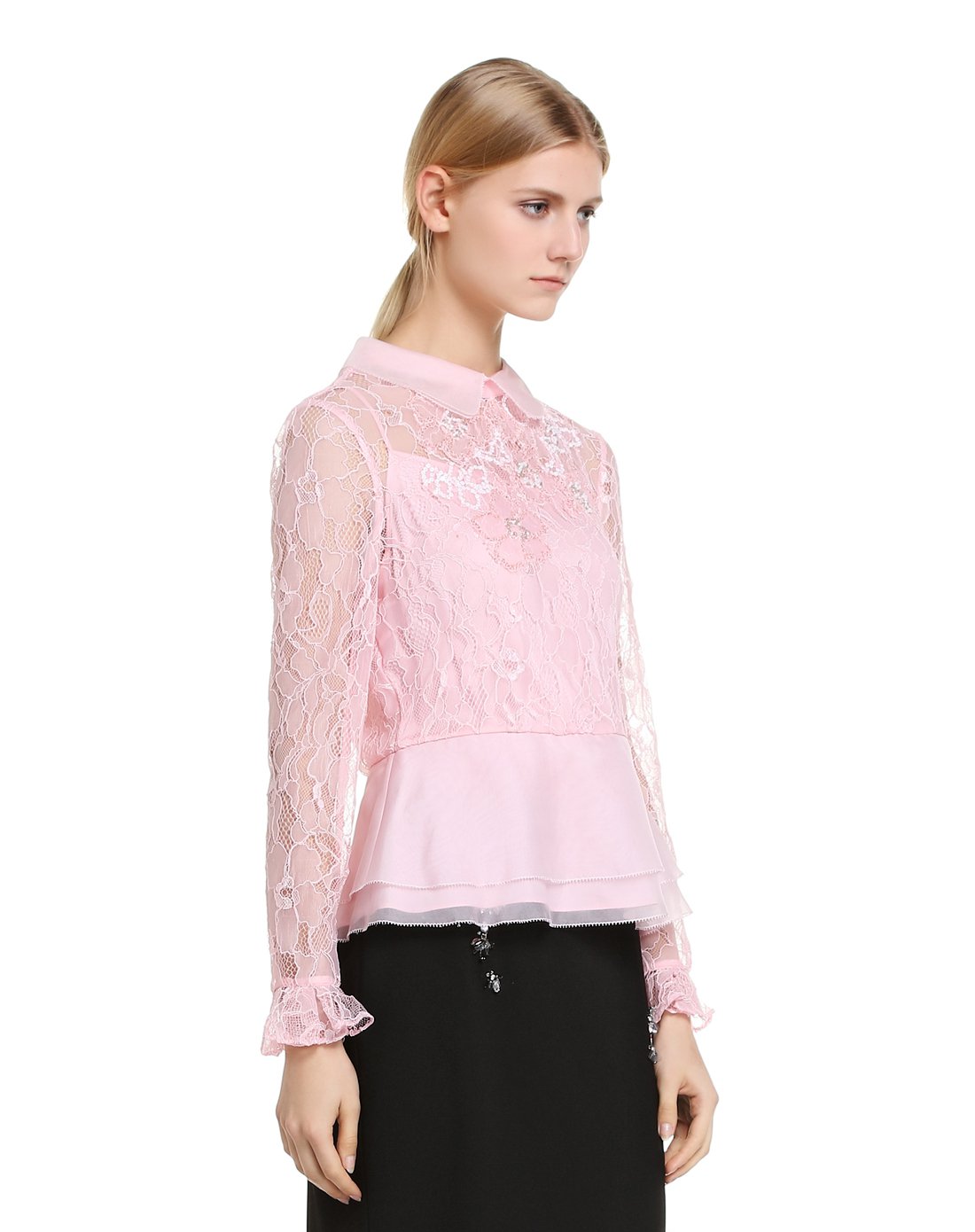 宝姿ports蕾丝亮片长袖上衣lw8b006byln002-almondblossom_唯品会