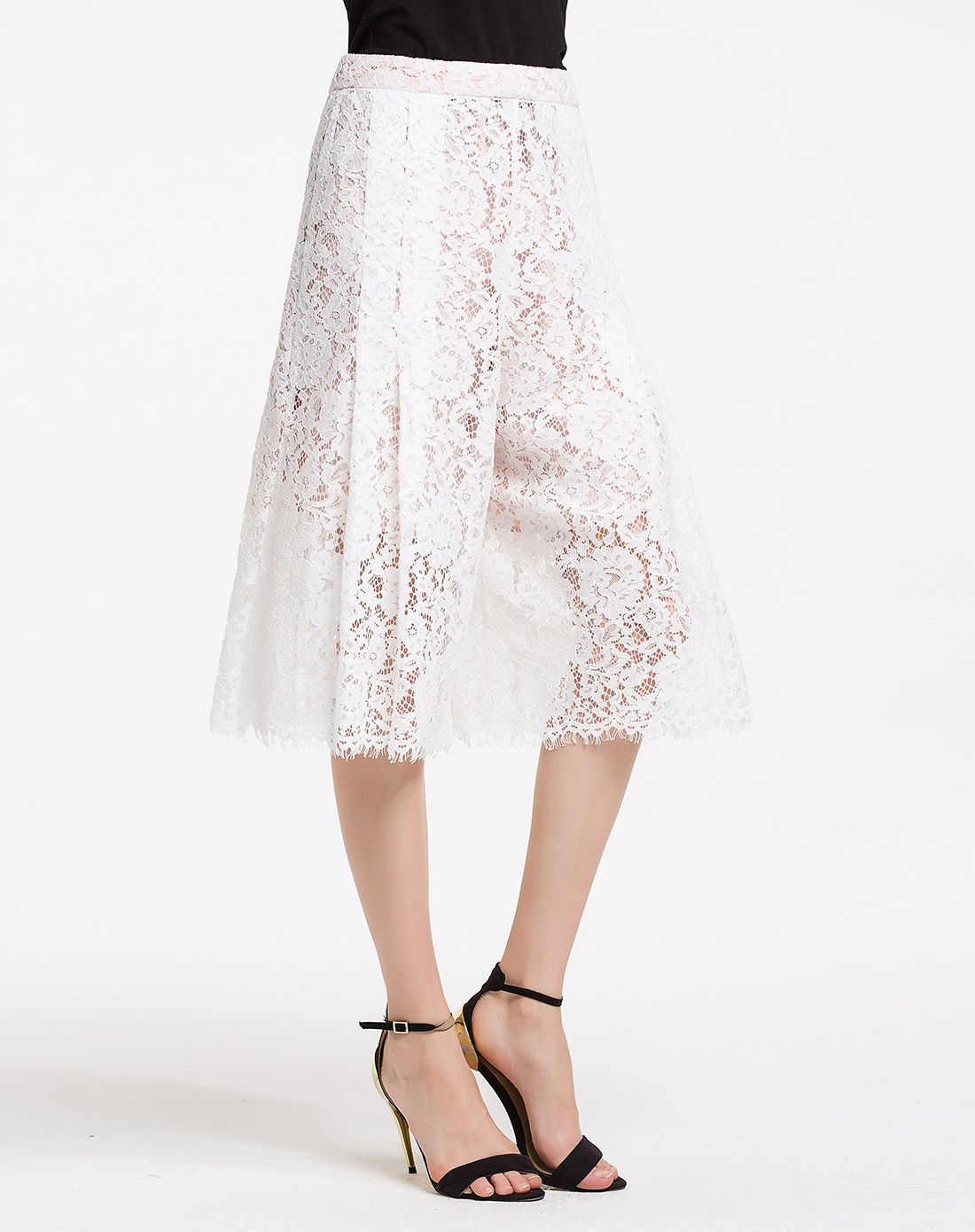 (特惠)白色优雅蕾丝精致时尚裤子