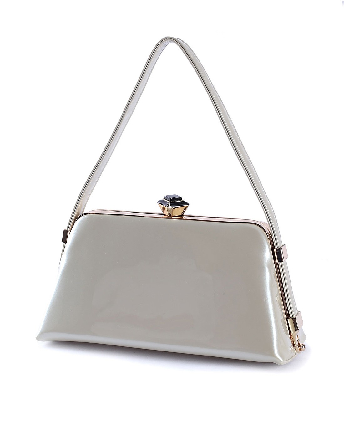 bagatt米白色简约漆皮迷你手拿包