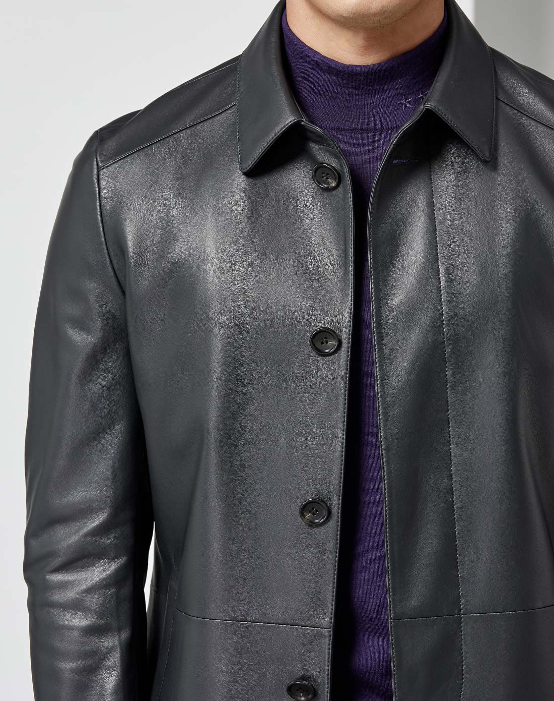 myriadglad jacks男装专场 黑色翻领经典商务皮衣