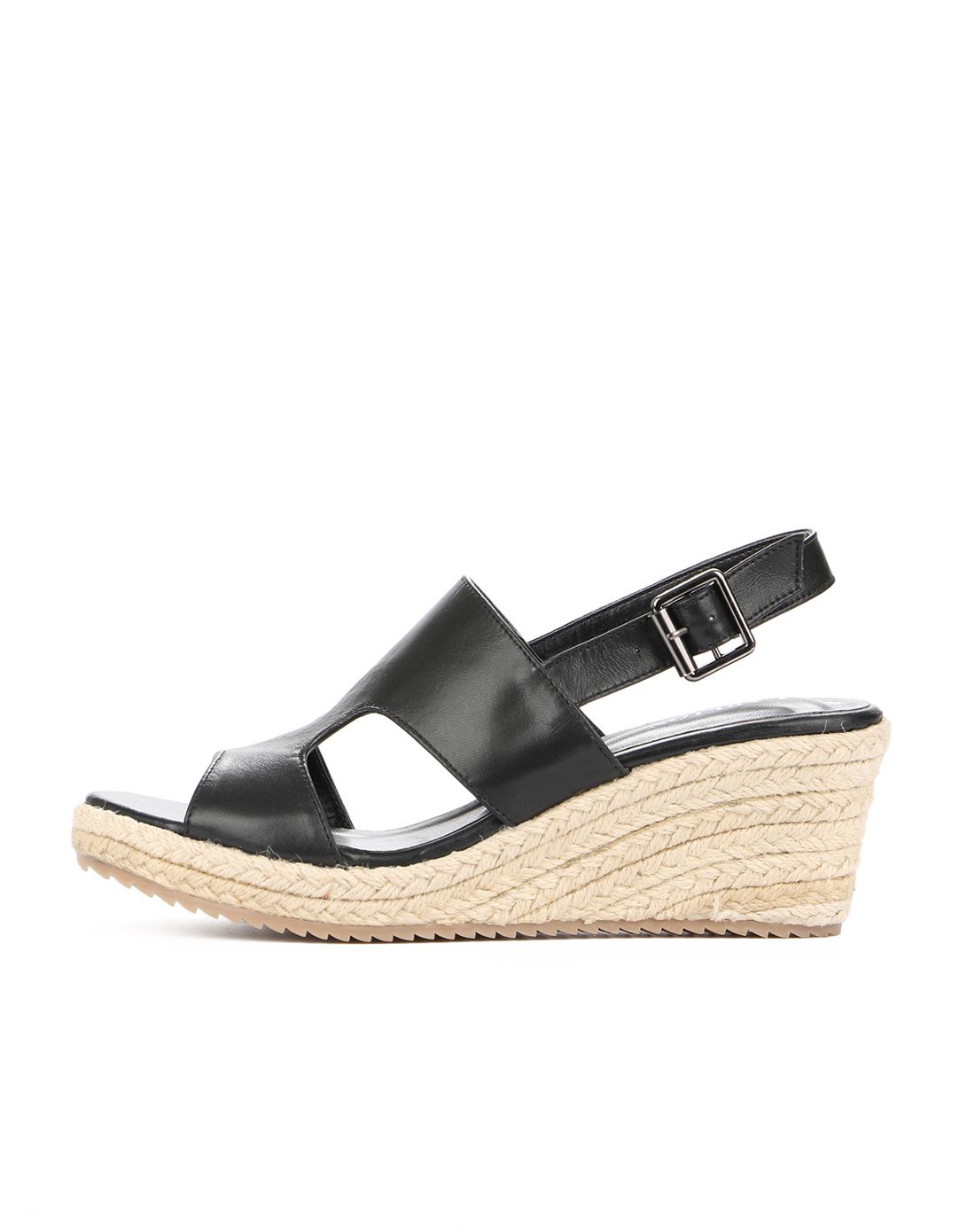 carlton london全牛皮麻绳包边坡跟凉鞋