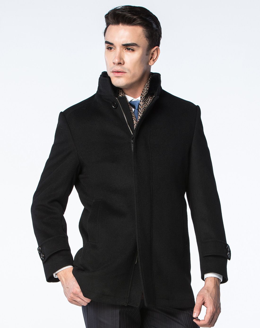 卡丹狄诺cardeendino男装大衣专场黑色毛领中长款加绒休闲帅气大衣co