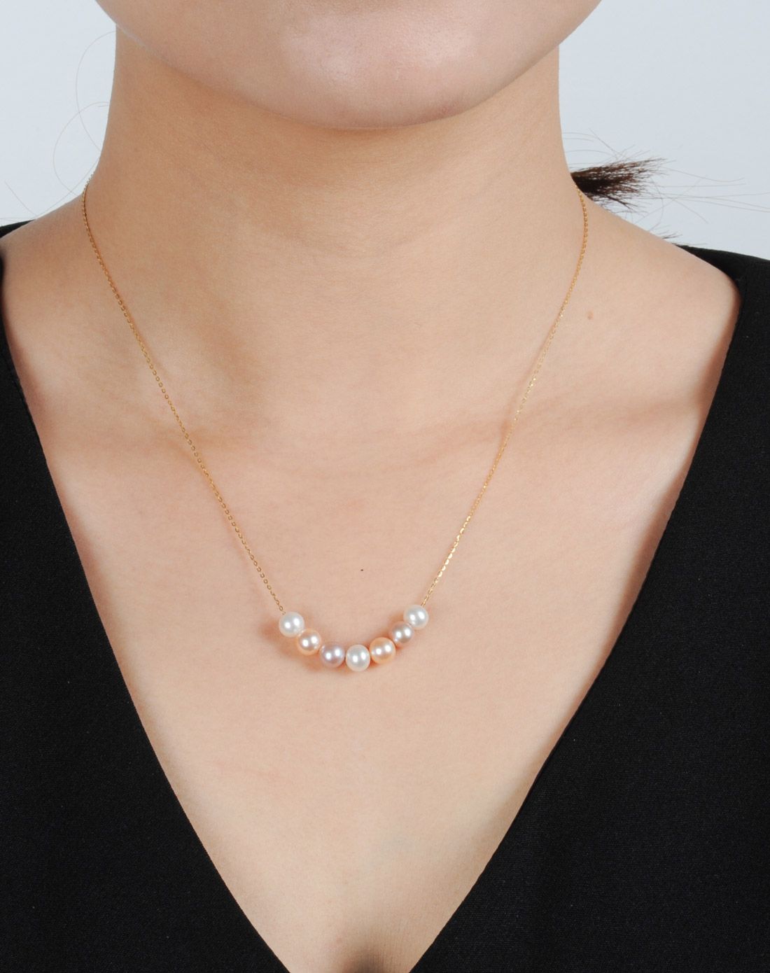 水年华 5-6mm正圆超亮精致k金珍珠项链