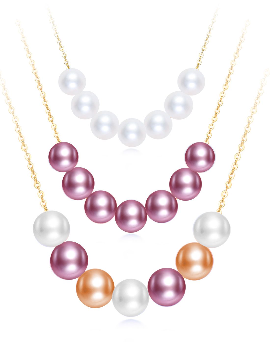 水年华 5-6mm正圆超亮精致k金珍珠项链