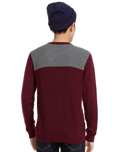 男士舒适羊毛混纺百搭长袖针织衫红灰色