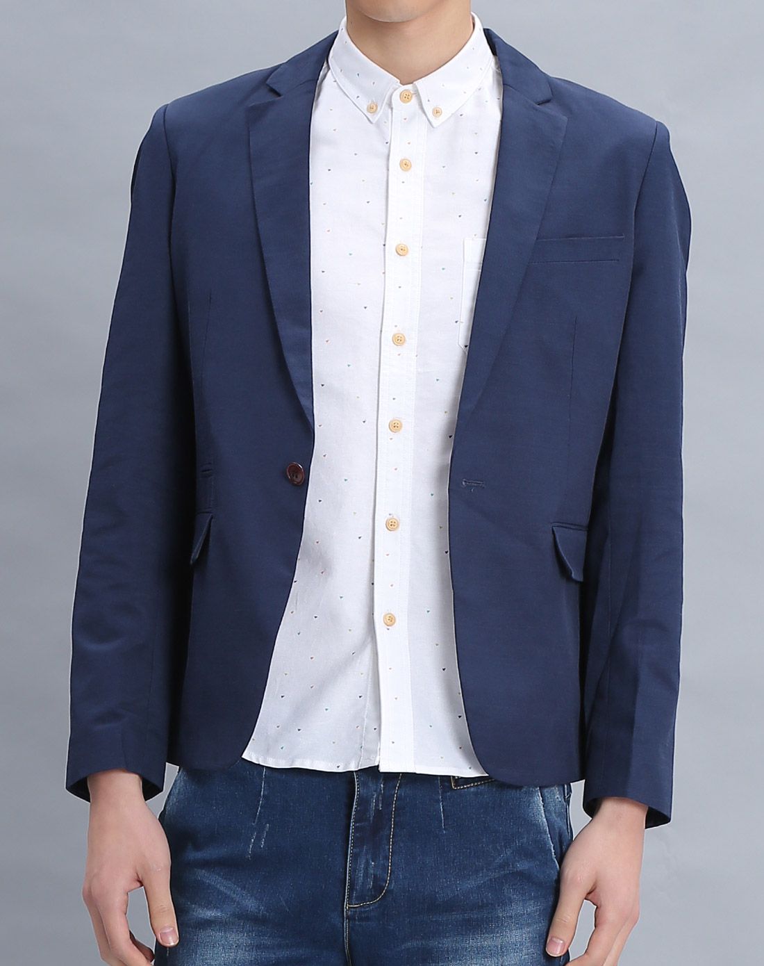 宝蓝男装撞花布半里西装