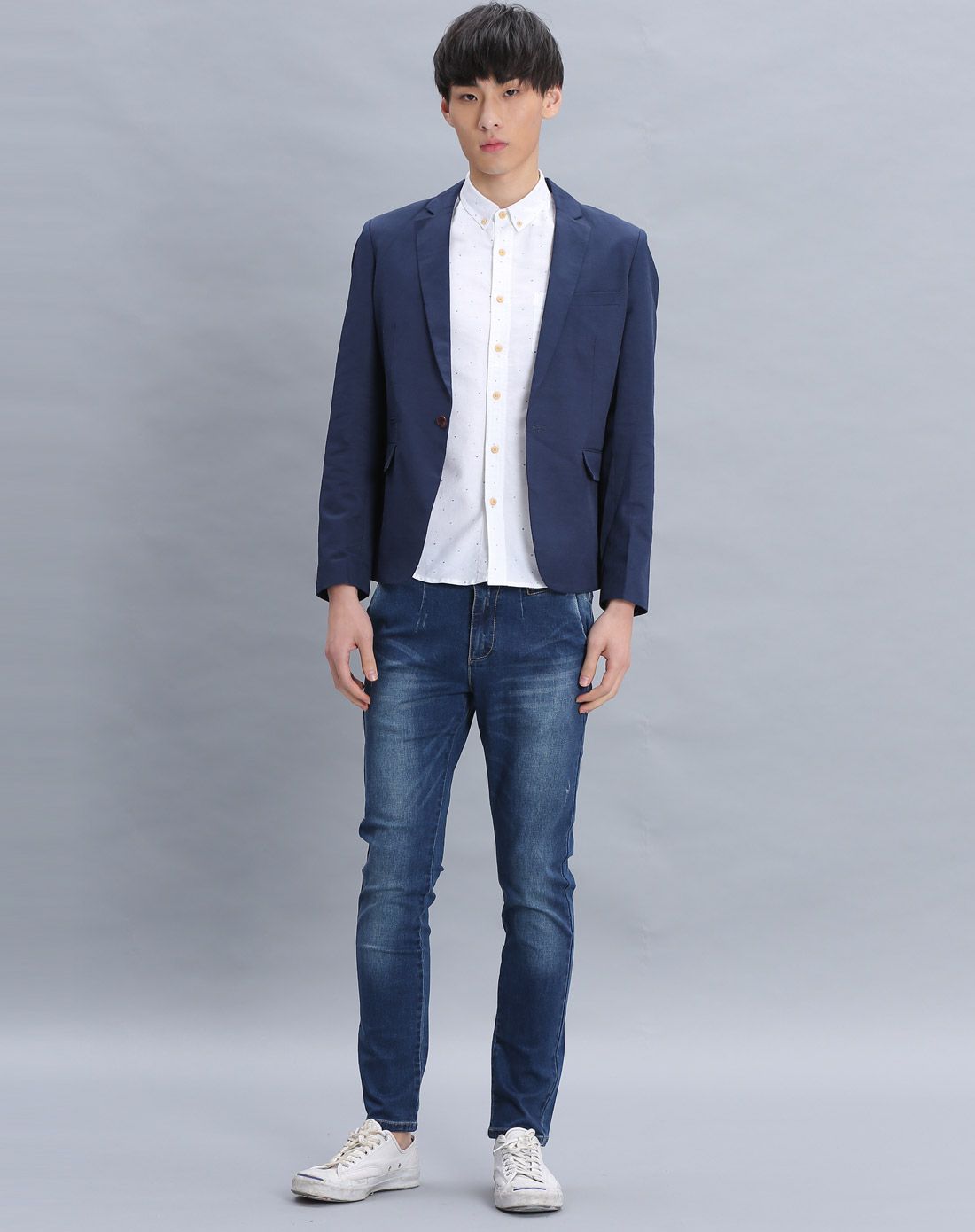 宝蓝男装撞花布半里西装