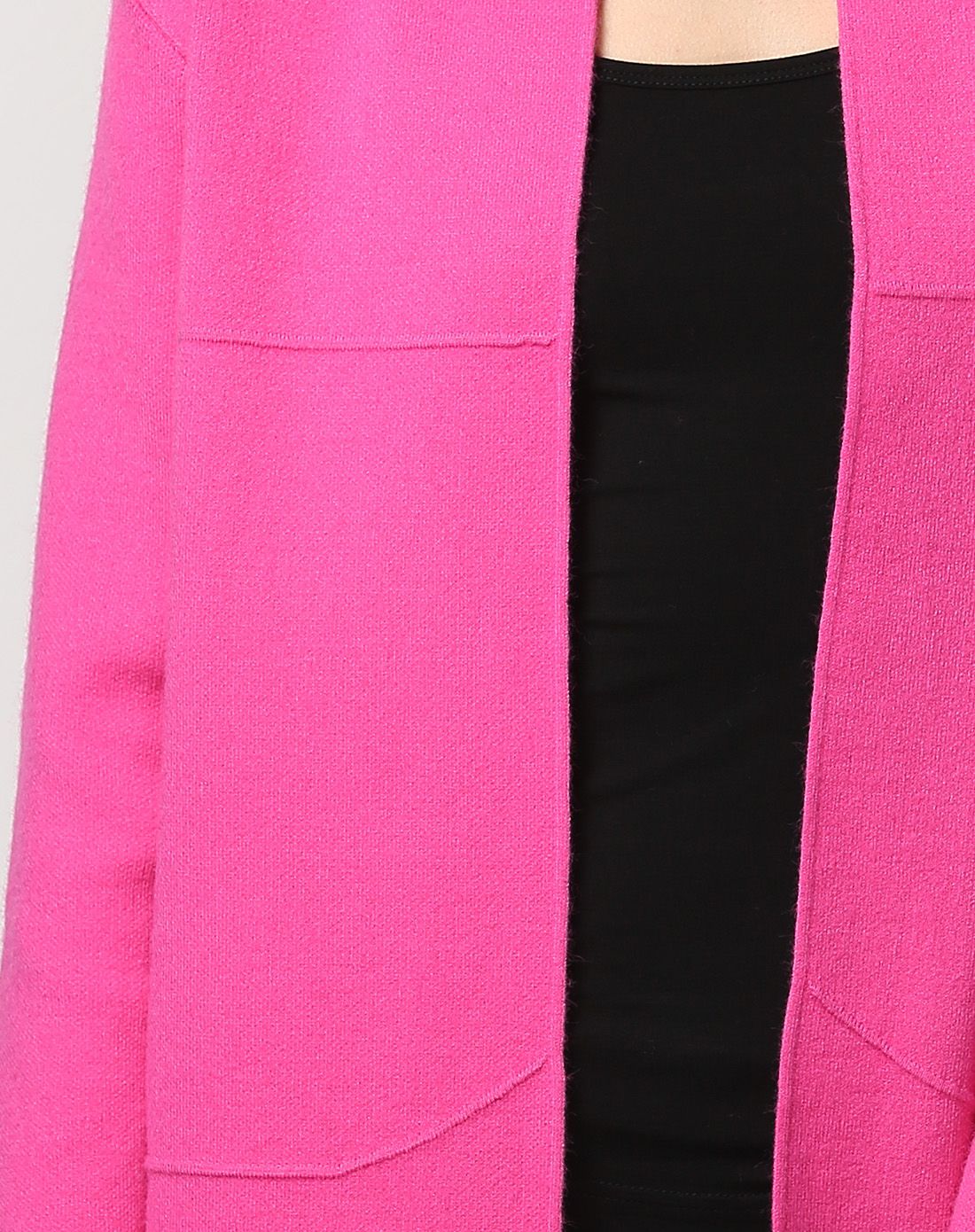 桃红色优雅淑女纯色细纹宽松外套