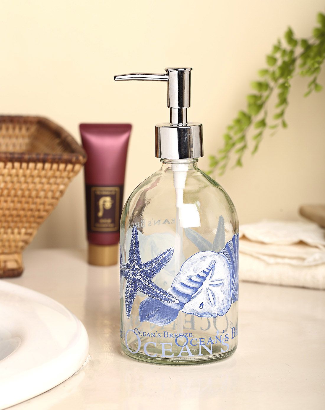 印花玻璃按压式洗手液/乳液瓶500ml