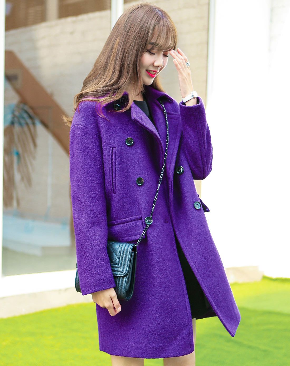 女款紫色毛呢外套