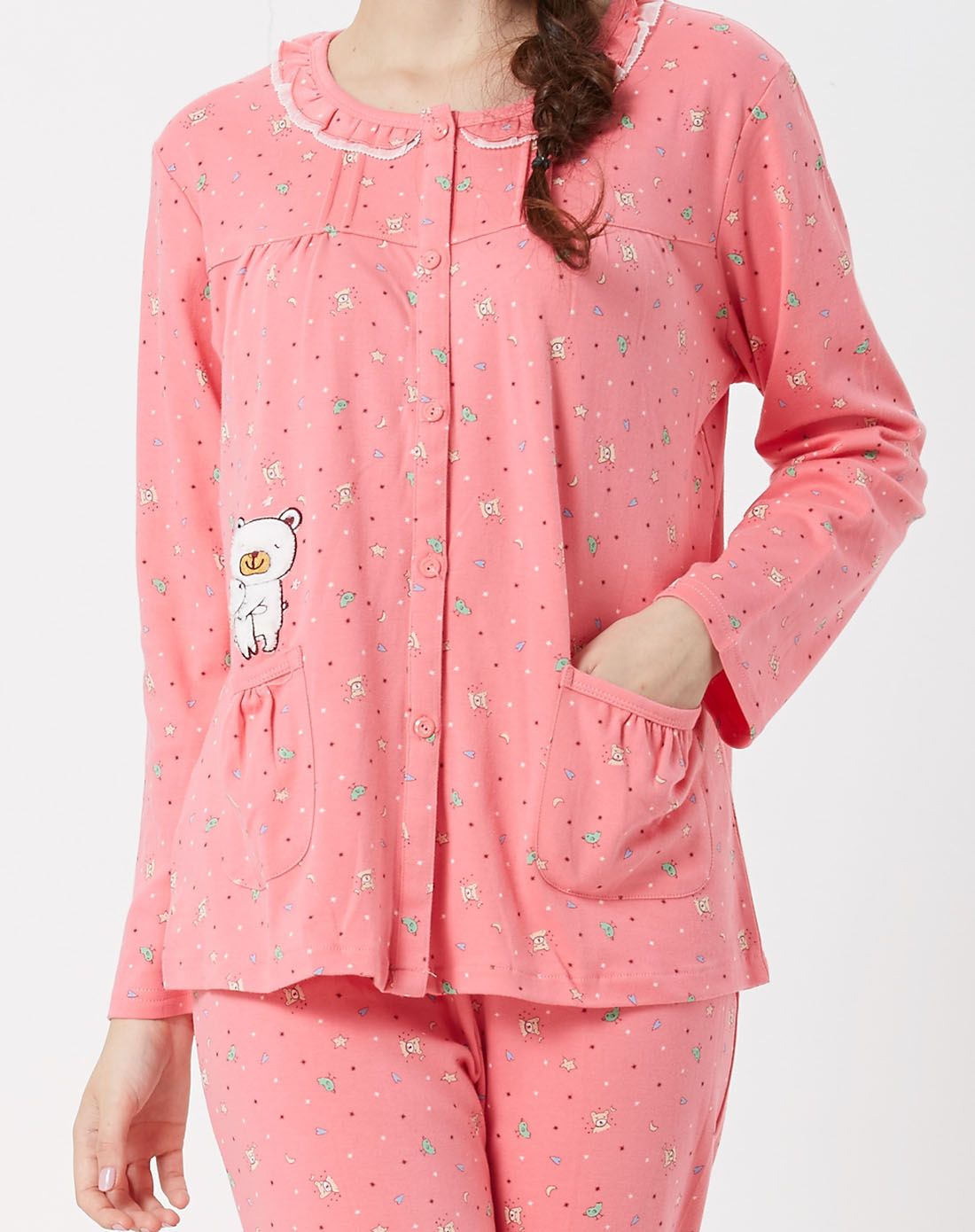 女款浓粉色甜美休闲长袖套装