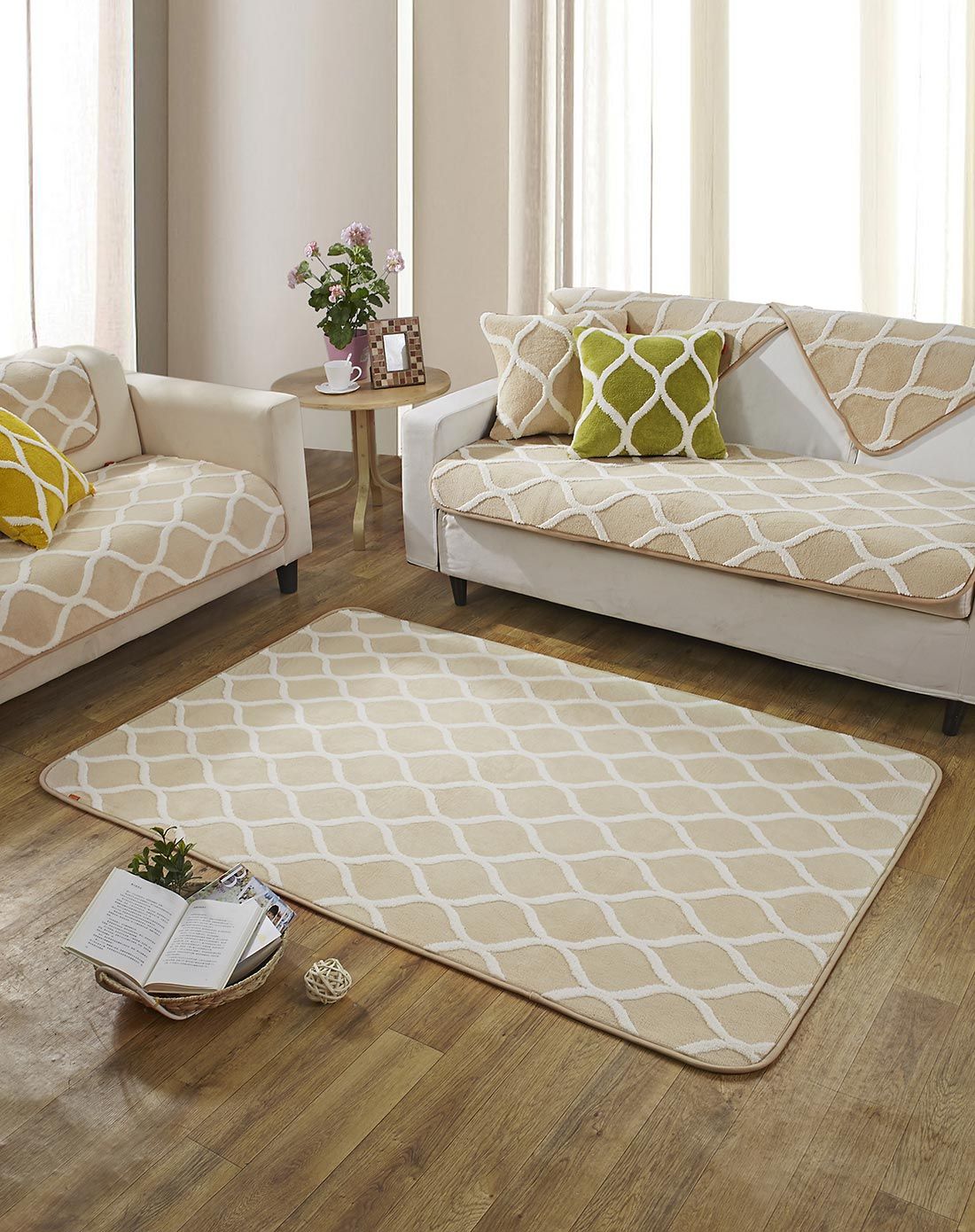 柔软加厚提花舒棉绒防滑地毯 欧尚 欧尚 米色 120*180cm