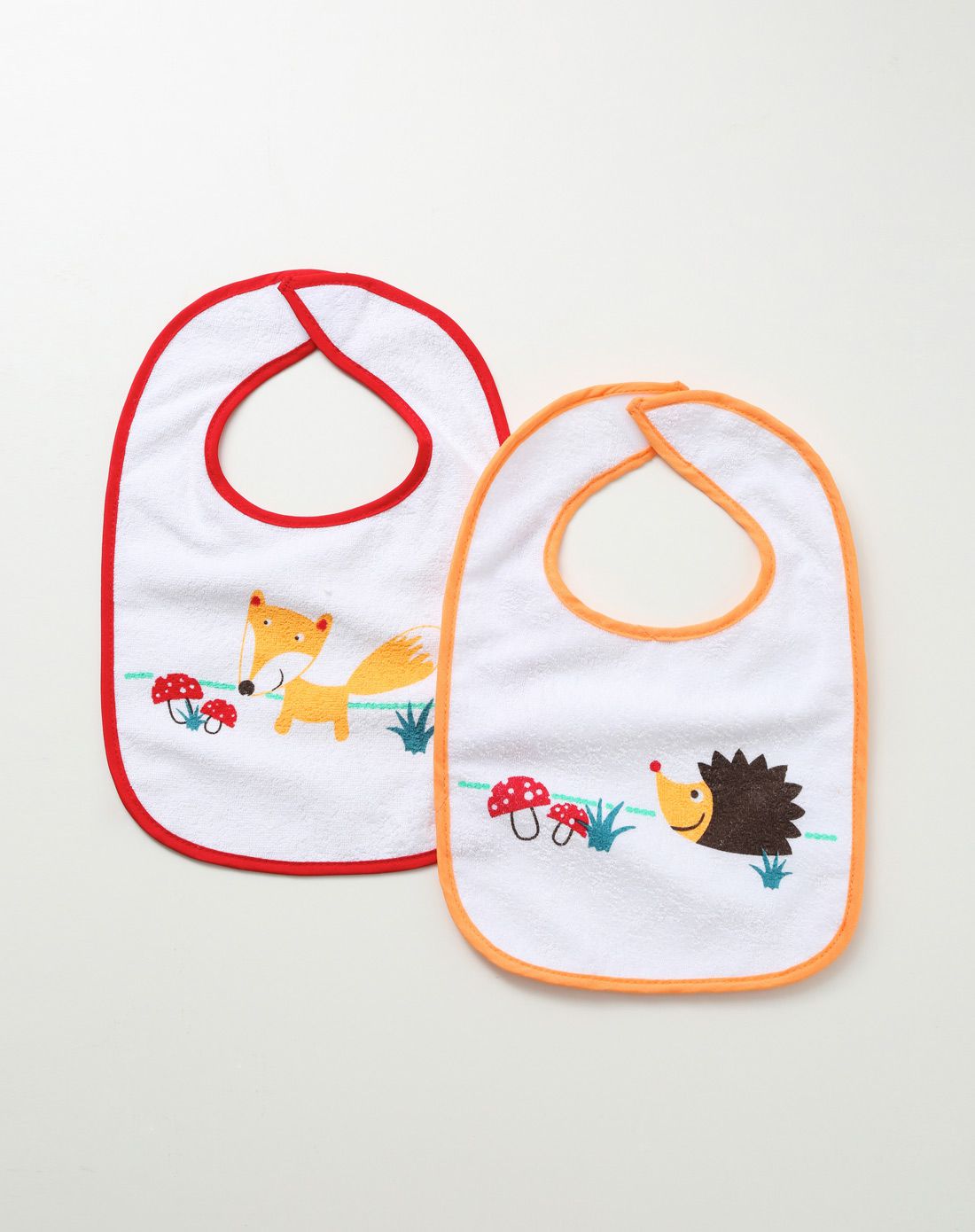 卡通系绳婴童双层防水纯棉围嘴/口水巾两件套-狐狸 刺猬