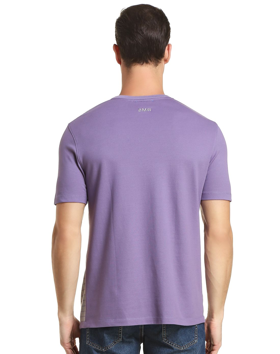 浅灰/浅紫色圆领时尚短袖针织衫