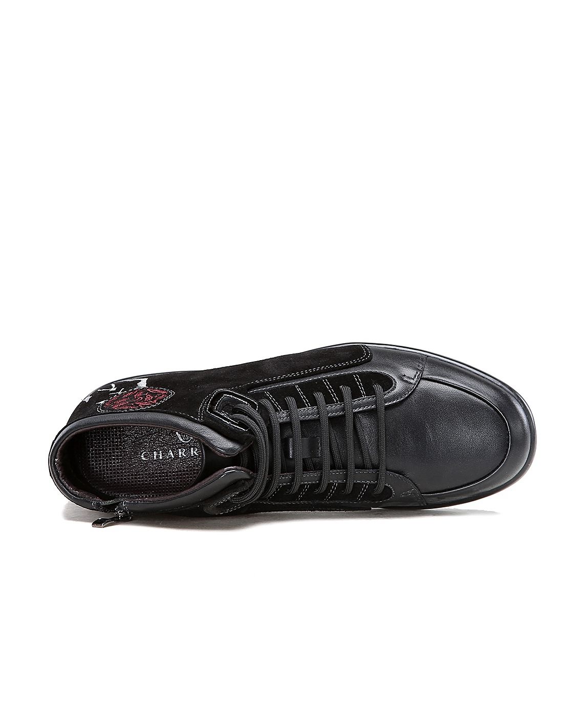 法国夏利豪 黑色牛皮时尚休闲皮靴