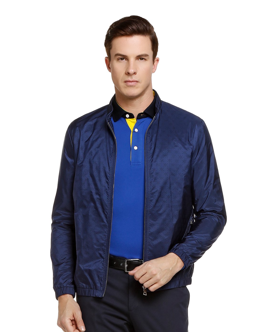 卡尔丹顿kaltendin 休闲logo纹路立领夹克外套 蓝色 48