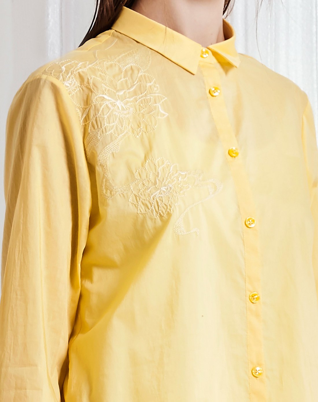 气质绣花长袖衬衫黄色