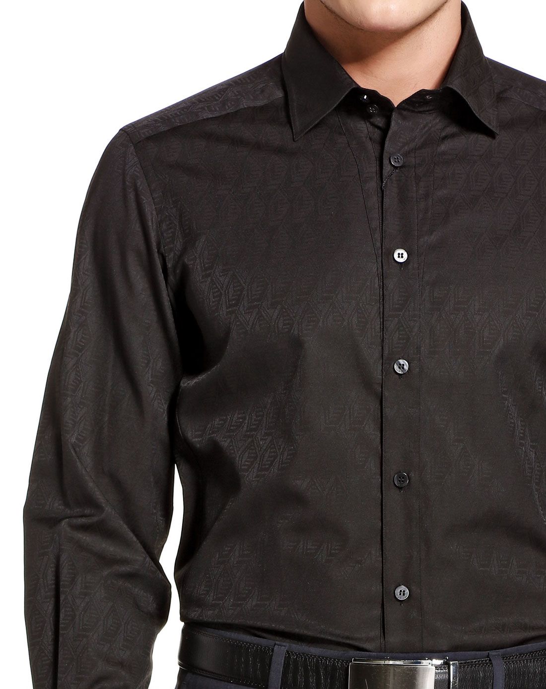 黑色百搭暗纹长袖衬衫