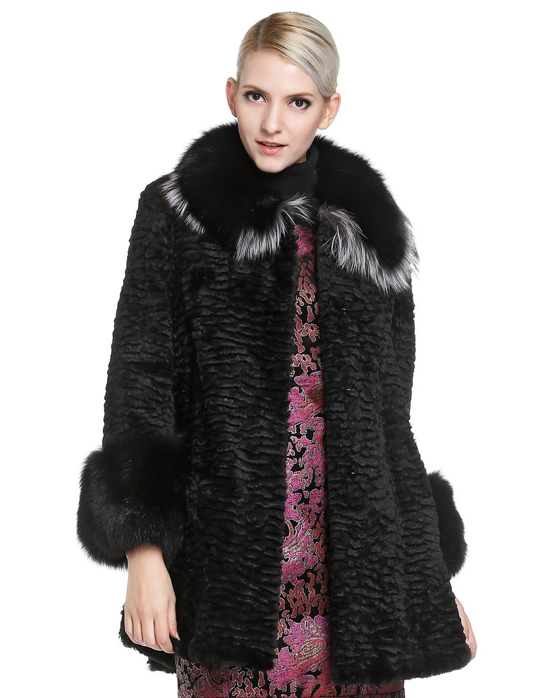 马天奴黑色贵气典雅长袖皮草