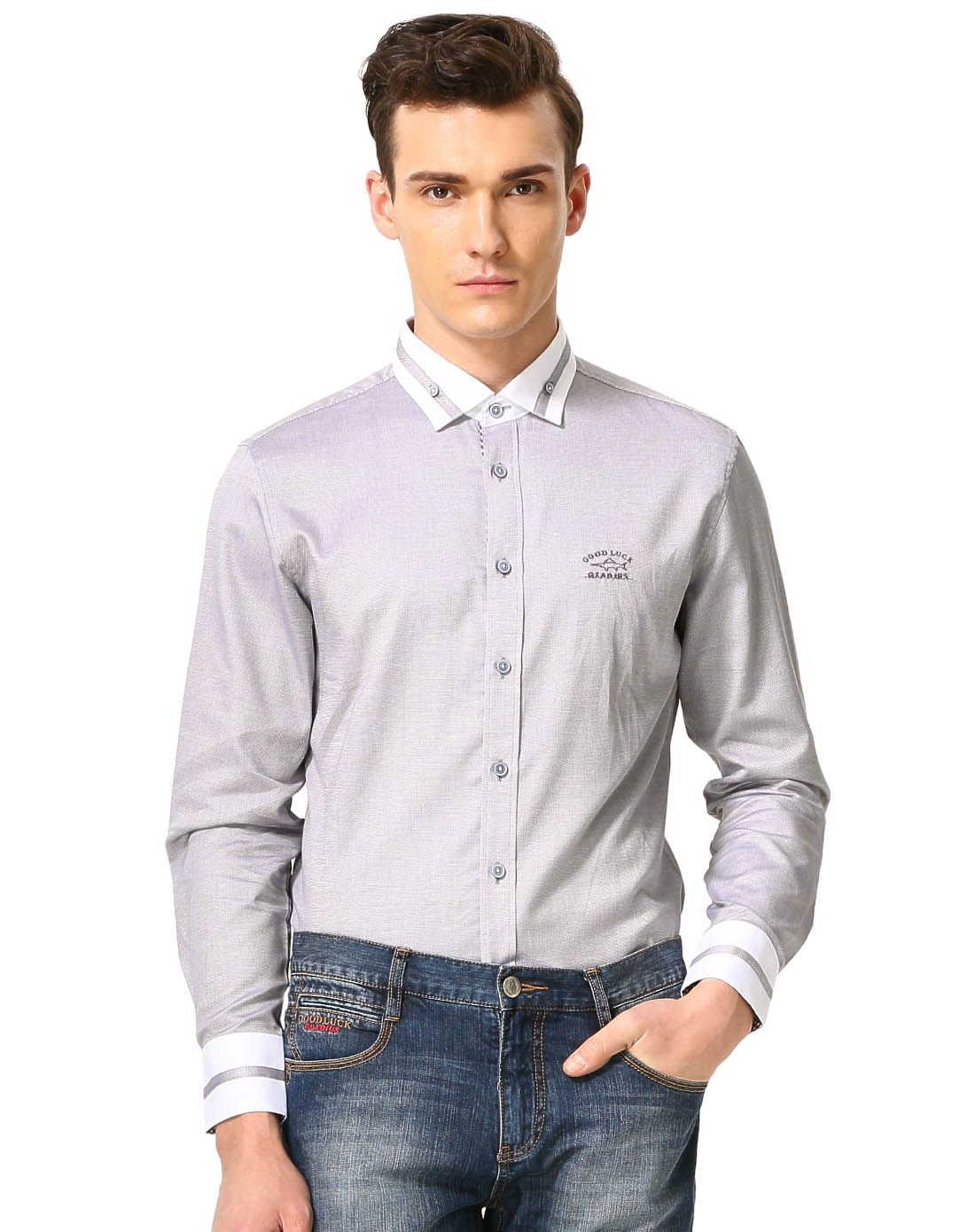 德鲨good luck gladius男装专场 男士细格纹休闲长袖衬衫