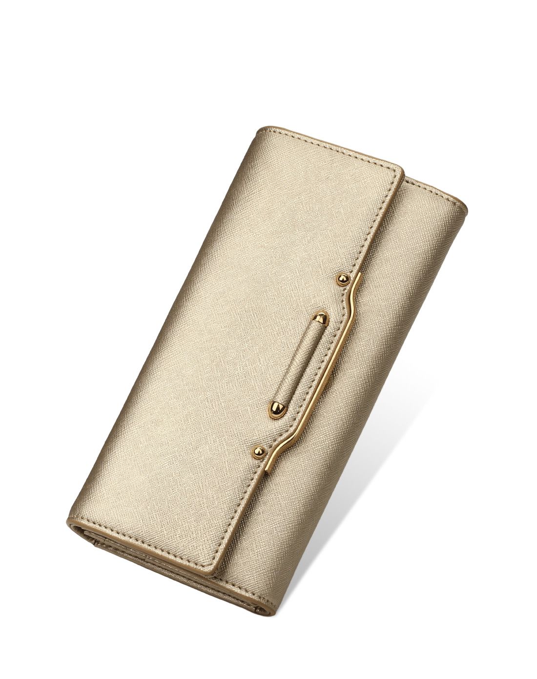 女士金色十字纹简单钱包