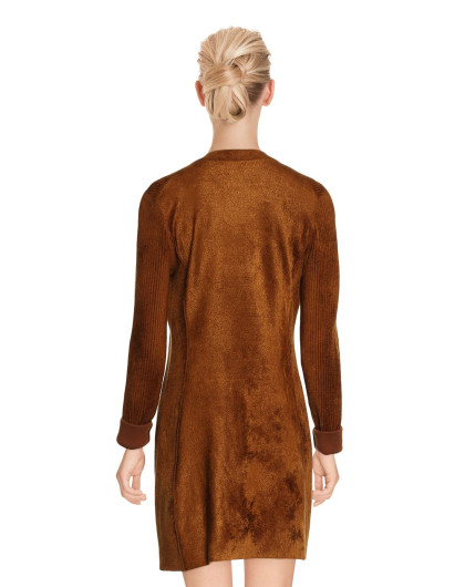 > 女款栗色暗条纹绒面长款外套