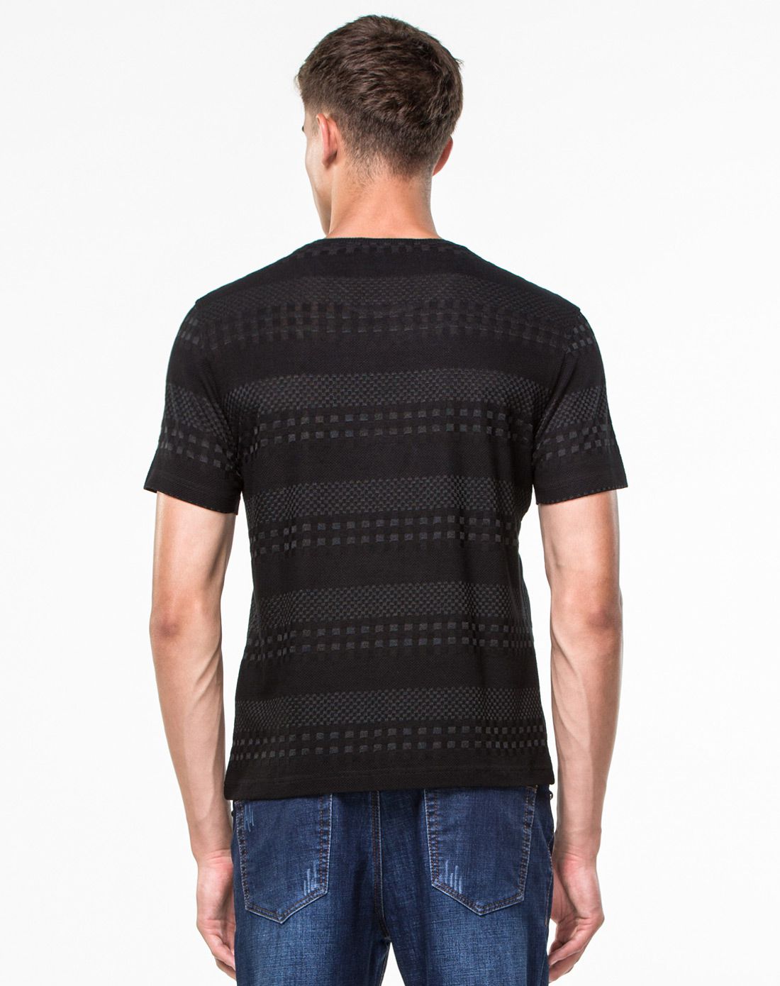 黑色时尚暗纹短袖t恤