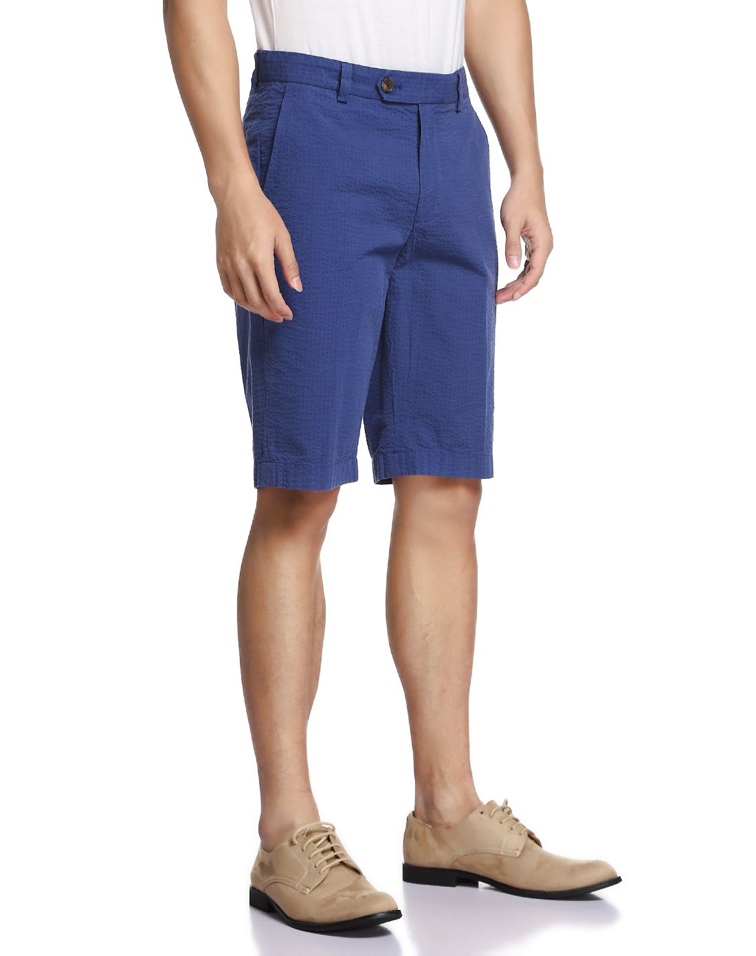 mainline男款藏蓝色纯棉压花短裤