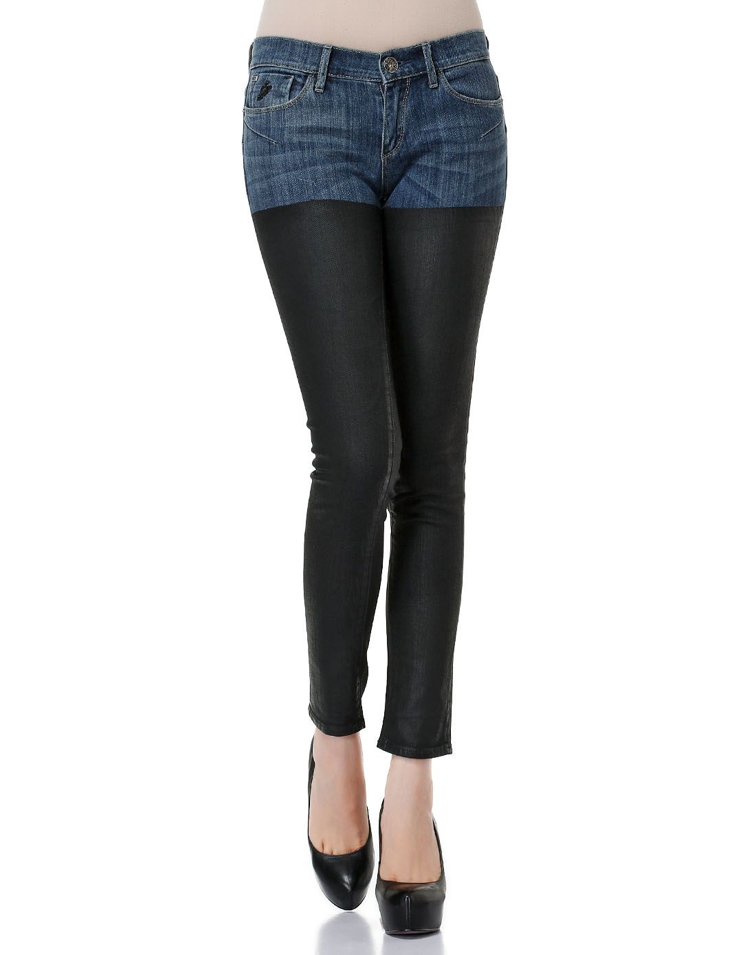 蓝色时尚低腰超紧身提臀牛仔长裤