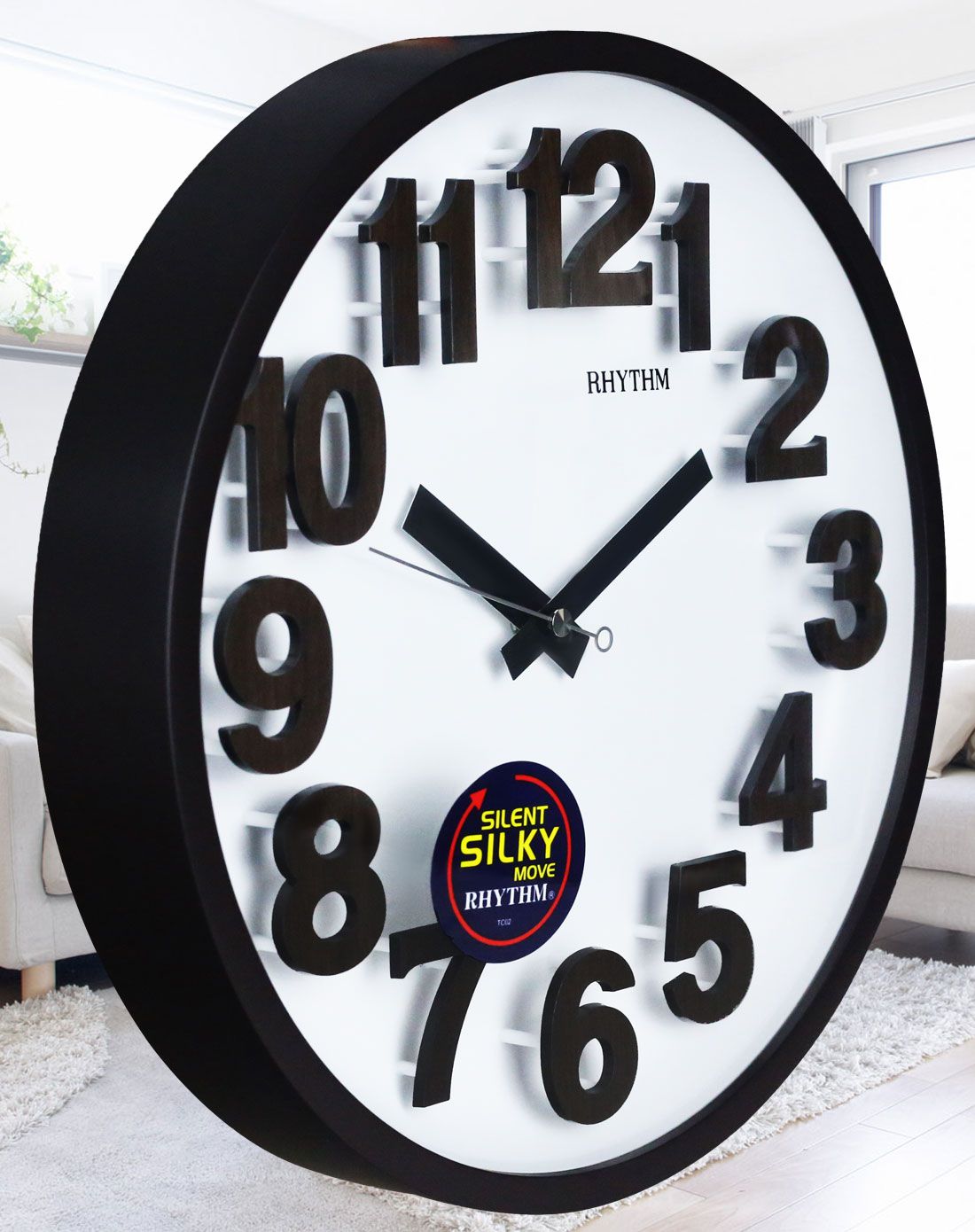 rhythm 现代简约黑色数字客厅卧室装饰圆形挂钟