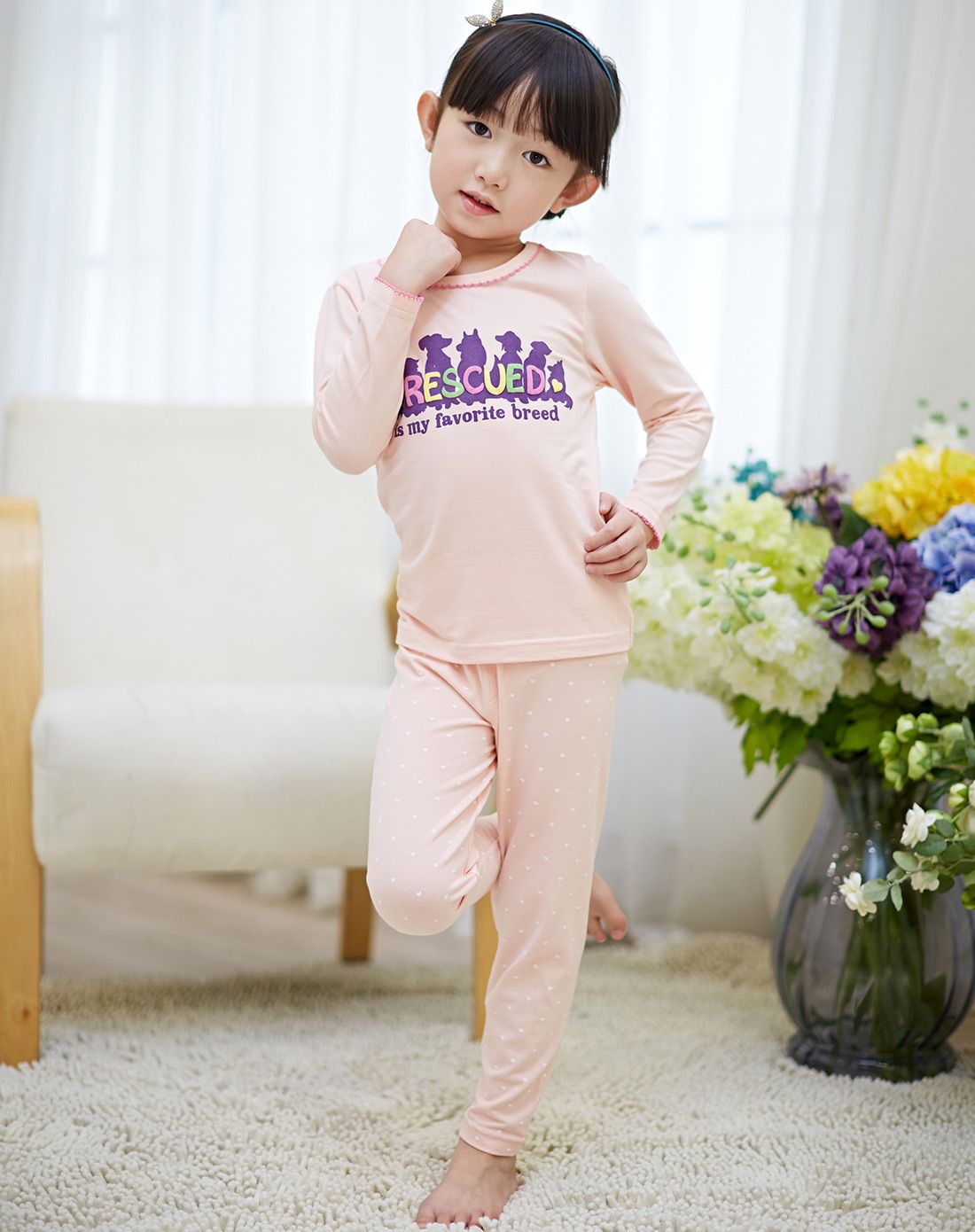 北极绒bejirog儿童内衣专场女童肉粉色动物字母莱卡内衣套装bx