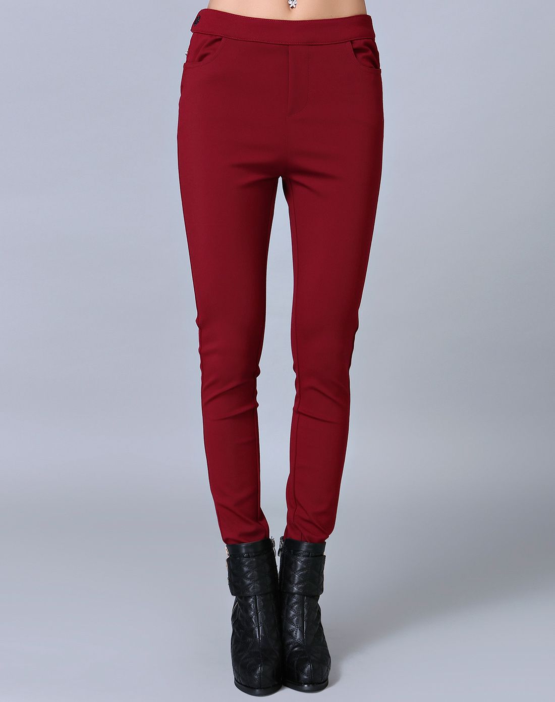 女款枣红色长裤子