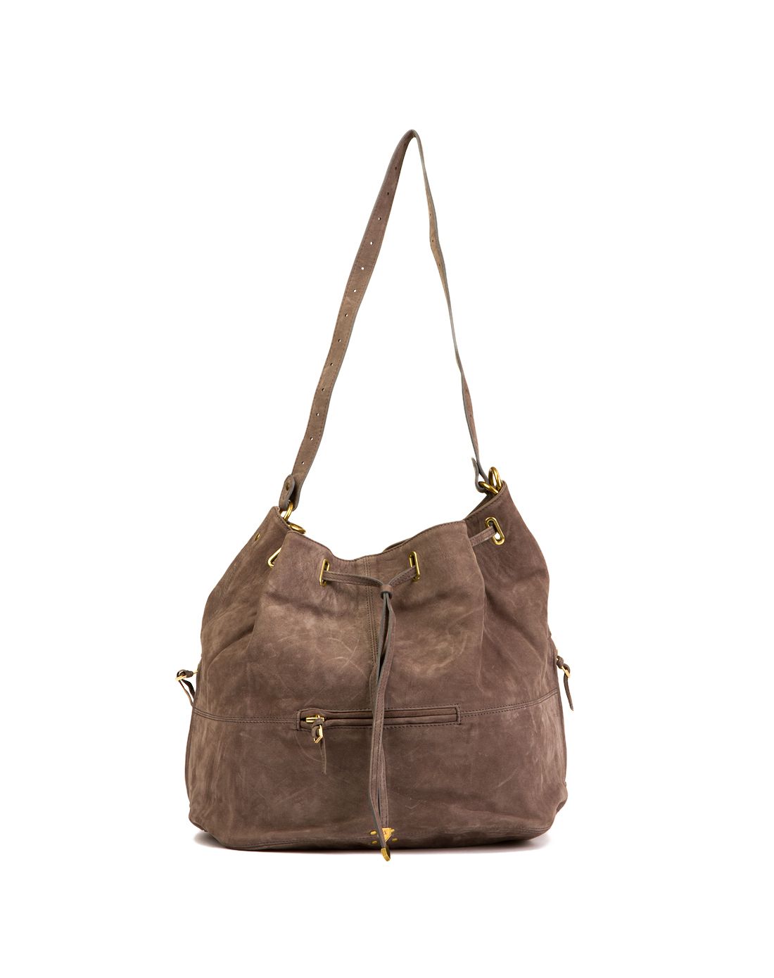 女款咖啡色反绒皮单肩水桶包