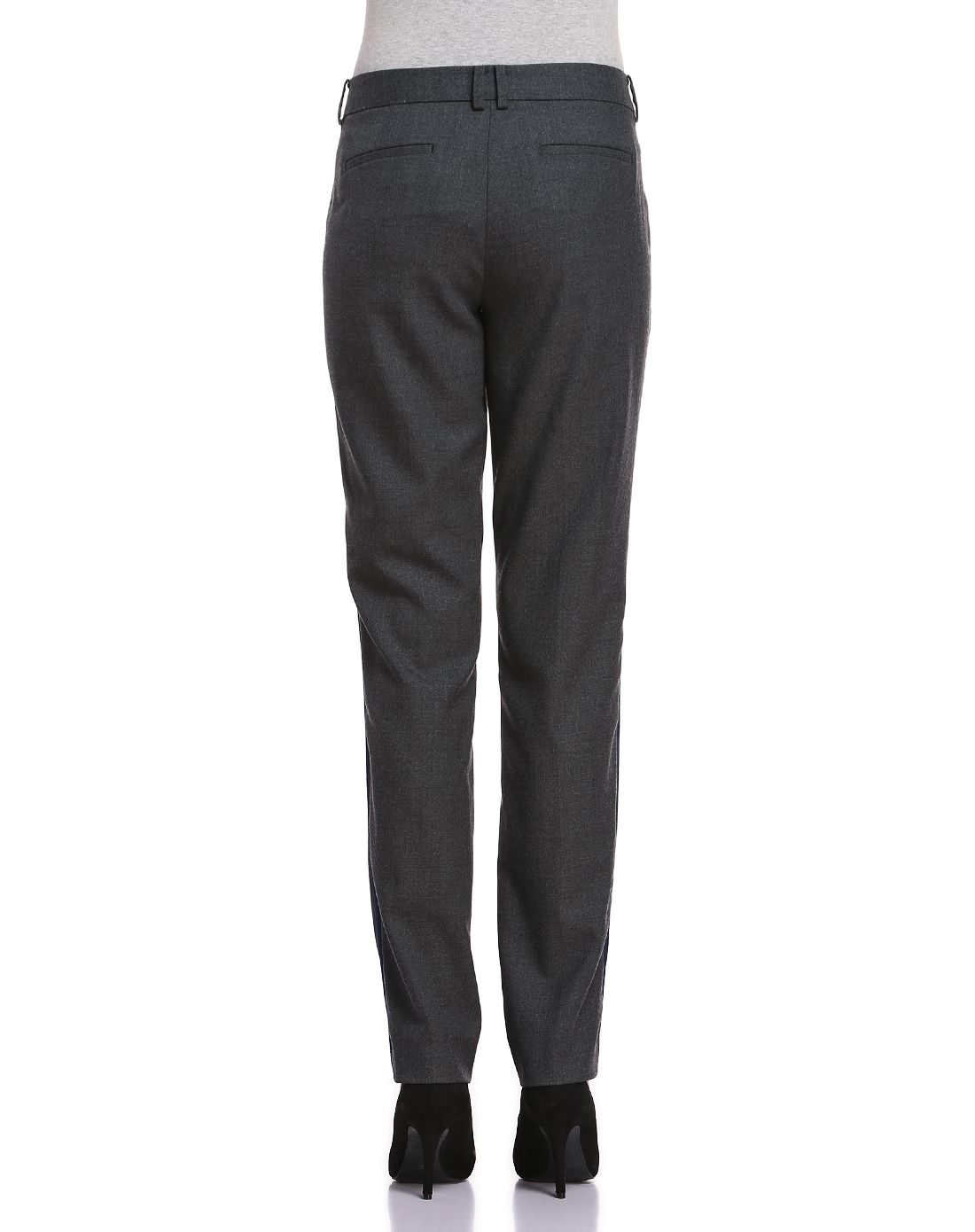 red fleece女款炭灰色镶边羊毛混纺长裤