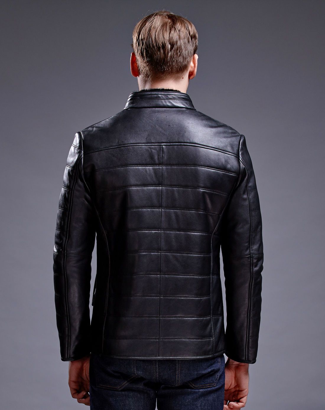 男款黑色绵羊皮夹棉皮衣