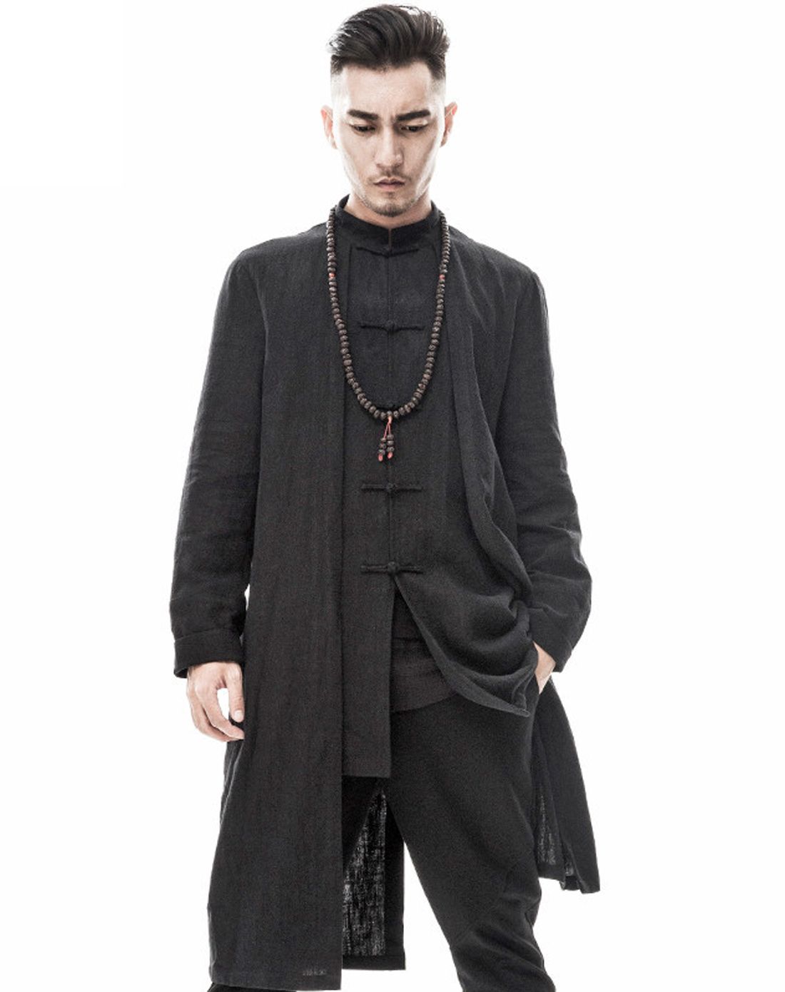 男士玄色中式长袍