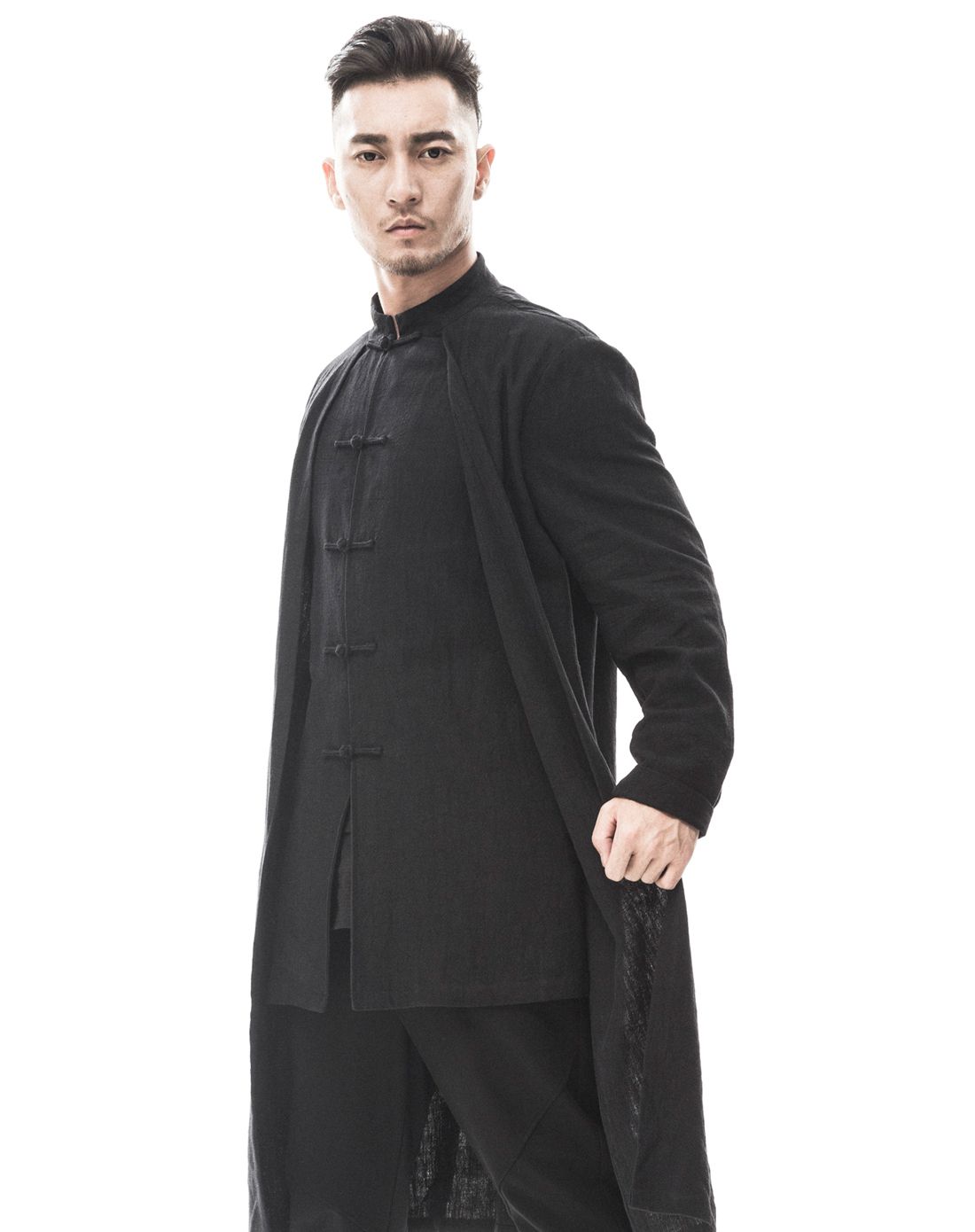 eyensree意树 唐装复古亚麻休闲外套玄色