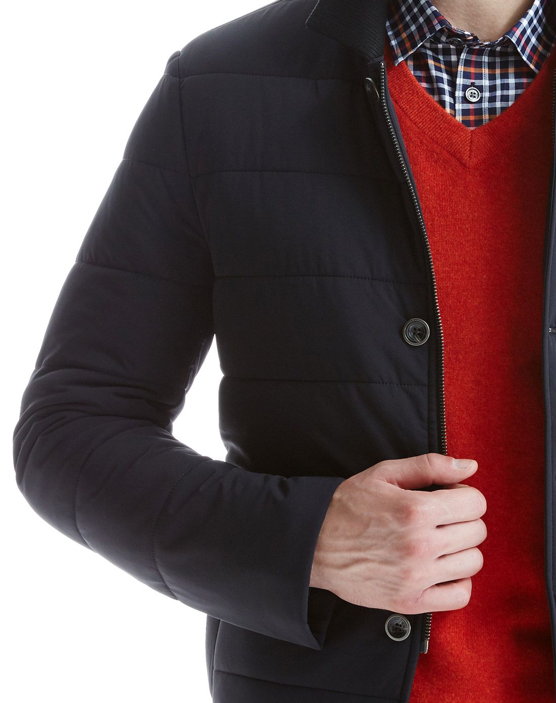 黑色经典立翻领微弹棉服