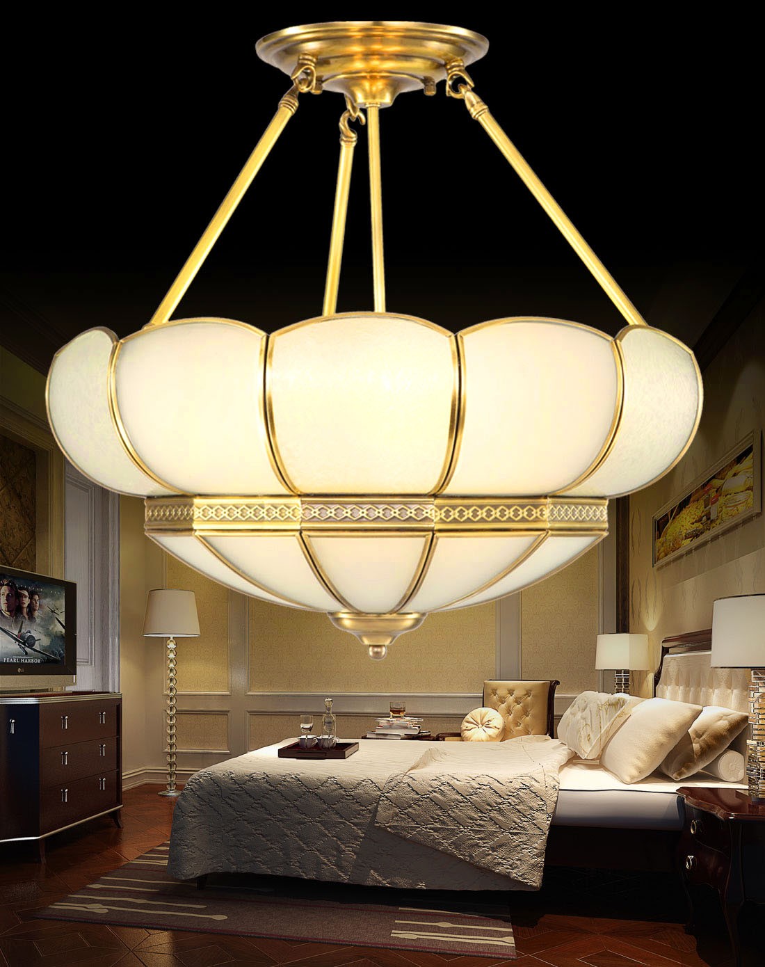 半吊灯全铜玻璃