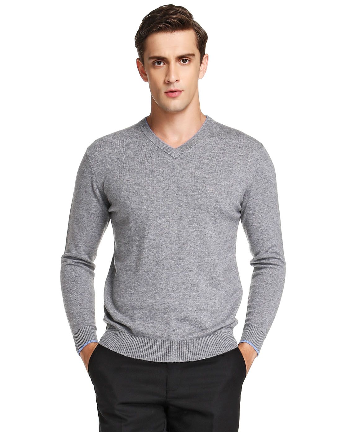 尼诺里拉ninoriva中灰色纯美利奴羊毛简约大方针织衫nyhb510522_唯品