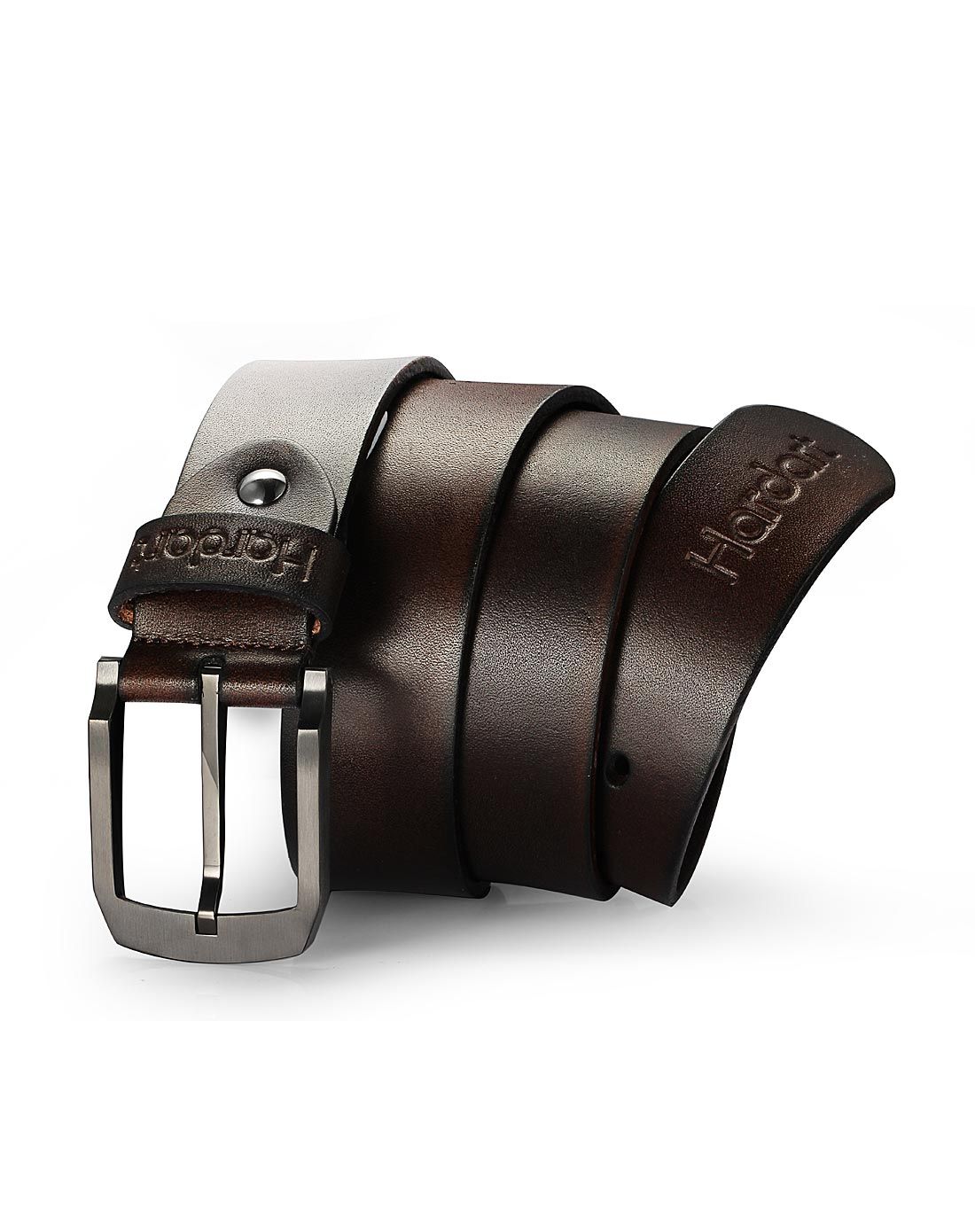 宽版休闲钛钢枪色针扣深咖光面牛皮皮带