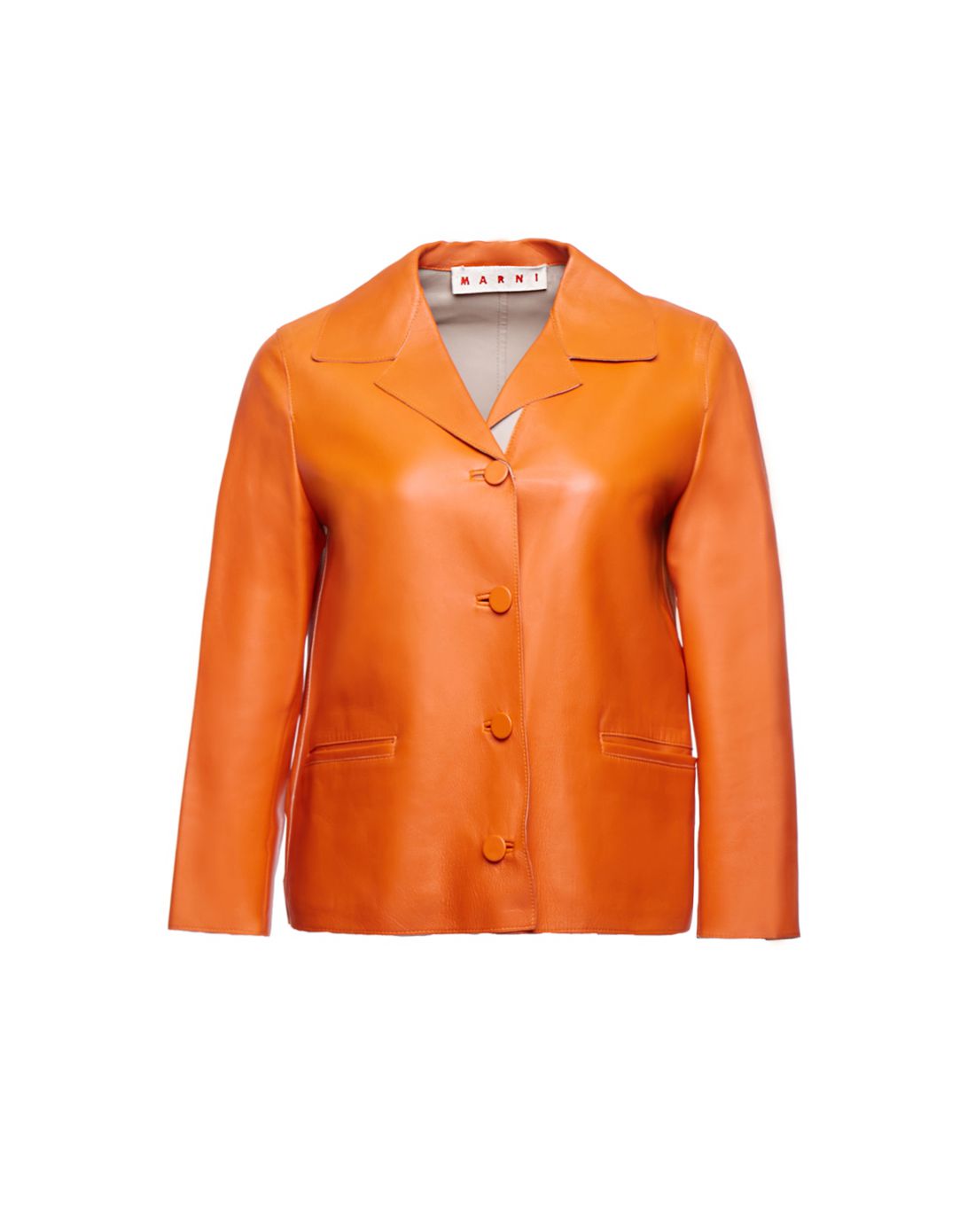 marni女款橘色皮夹克