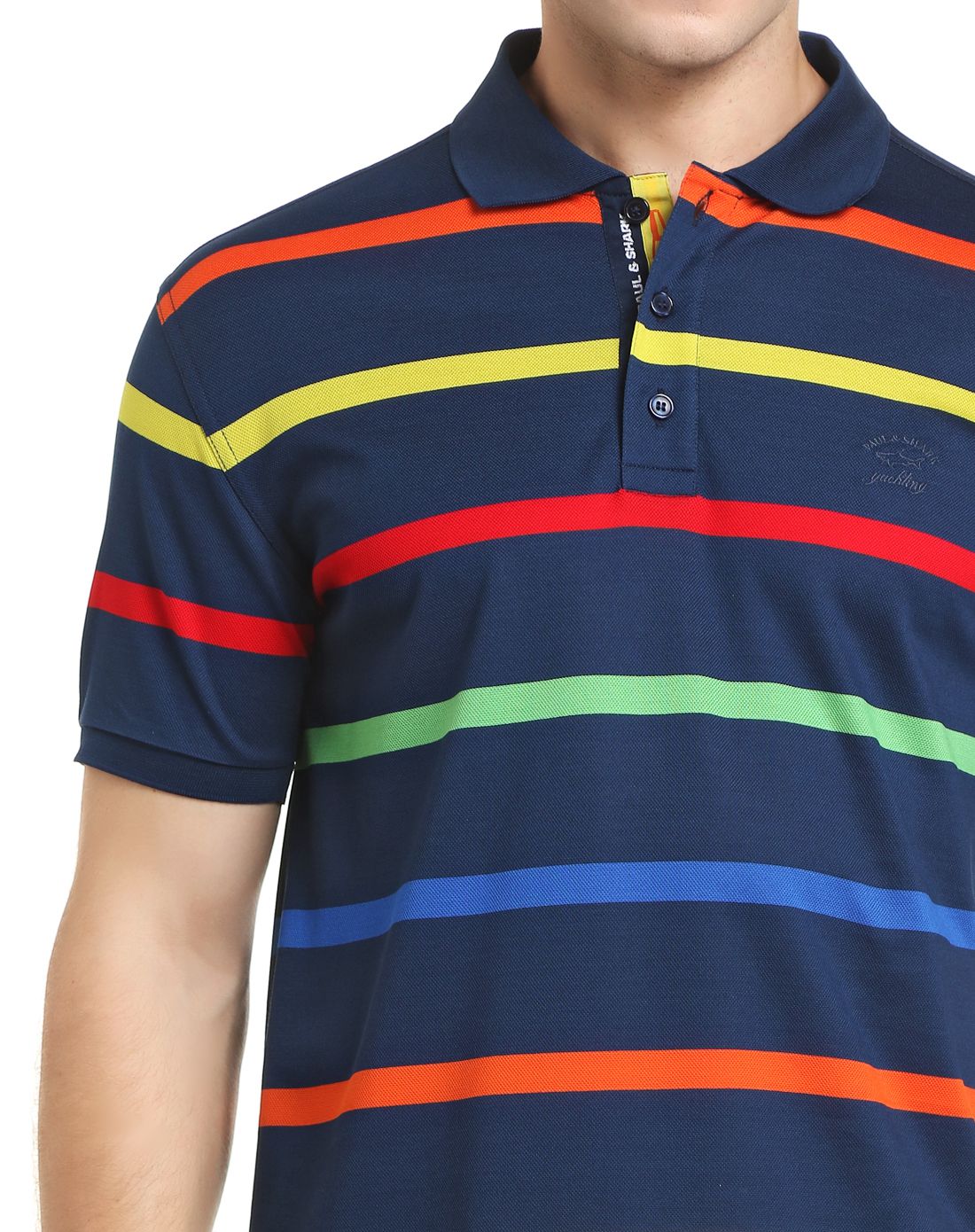 paul&shark男款藏蓝/彩色条纹纯棉polo衫
