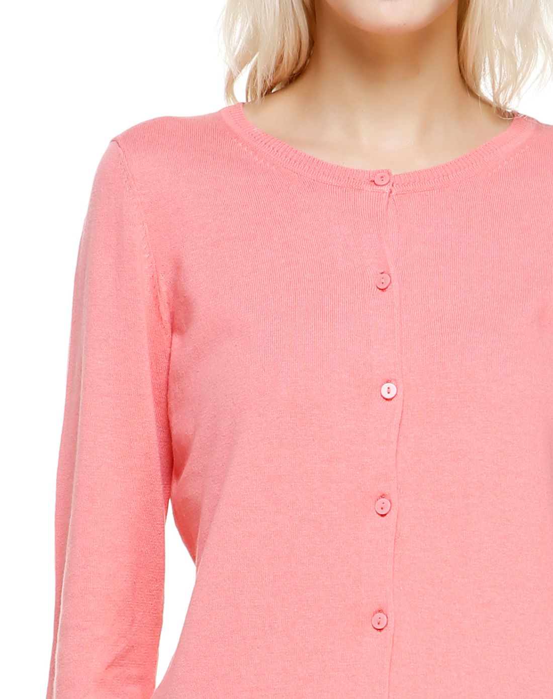 maille femme gl paris女款橙粉色简约全棉长袖针织开衫