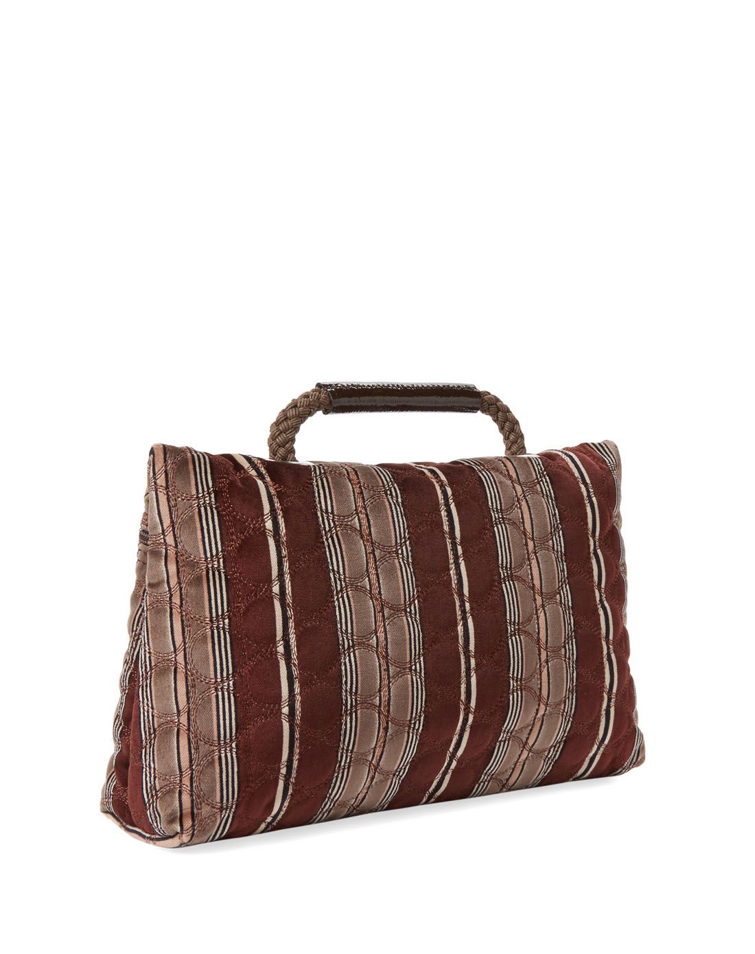 > longchamp 棕色竖纹大号手拿包